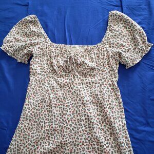 Bohme Anthropologie Dress Size M White Floral Puff Sleeve Lined Cottagecore Boho